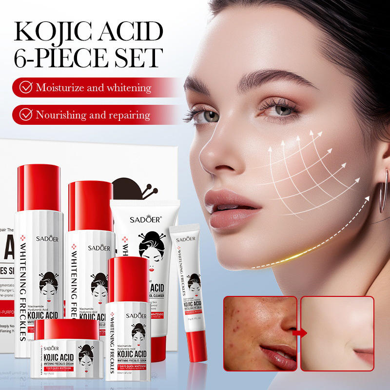 Bonus Life Kojic Acid Whitening & Brightening Skin Care Set - Anti-Freckle, Hydrating & Even-Tone Facial Kit (6pcs SET) - Bonus Life