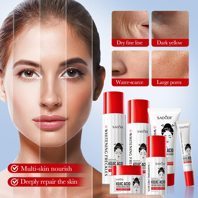 Bonus Life Kojic Acid Whitening & Brightening Skin Care Set - Anti-Freckle, Hydrating & Even-Tone Facial Kit (6pcs SET) - Bonus Life